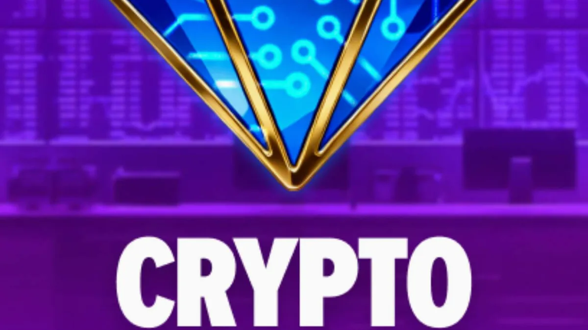 Isang makulay at futuristic na slot game interface na may mga neon na kulay at mga simbolo ng cryptocurrency.