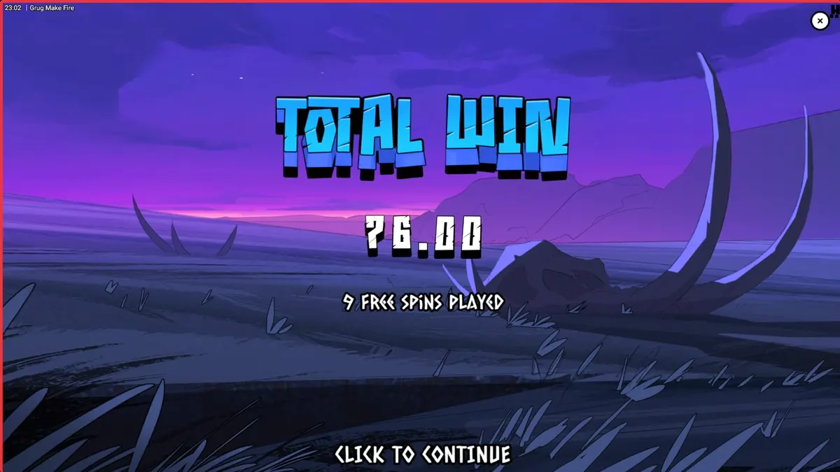 Grug Make Fire slot game screen na nagpapakita ng caveman at apoy