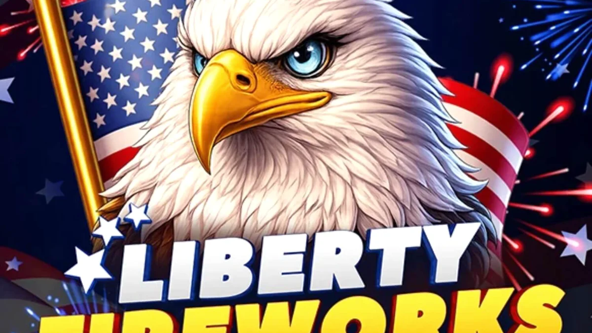 Makulay na disenyo ng Liberty Fireworks 3 Pots slot na may temang Amerikano at mga paputok.